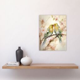 "Artery8 Two Lovebirds Cherry Blossom Watercolour Pair Perched Unframed Wall Art Print Poster Home Decor Premium - Size: W12"" x H16""" - thumbnail 4