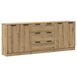 Berkfield Home Sideboards 3 pcs Artisan Oak 60x30x70 cm Engineered Wood in Brown - Size: 60 x 30 x 70 cm - thumbnail 2