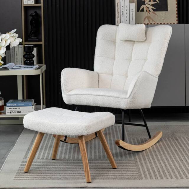 Fascinate White Fabric Rocking Armchair - Ergonomic & Cushioned with Footstool - image 1
