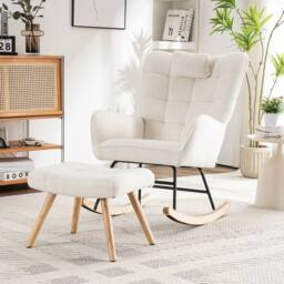 Fascinate White Fabric Rocking Armchair - Ergonomic & Cushioned with Footstool - thumbnail 2