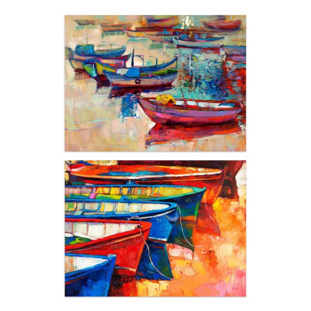 Artery8 Wall Art Print Vietnam Fisherman Rowing Boats Set Of 2 s Kitchen Bathroom Aesthetic Oil Paintings A4 - image 1