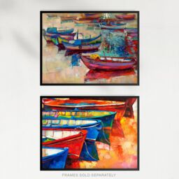 Artery8 Wall Art Print Vietnam Fisherman Rowing Boats Set Of 2 s Kitchen Bathroom Aesthetic Oil Paintings A4 - thumbnail 5