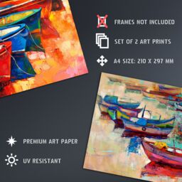 Artery8 Wall Art Print Vietnam Fisherman Rowing Boats Set Of 2 s Kitchen Bathroom Aesthetic Oil Paintings A4 - thumbnail 4