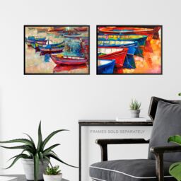 Artery8 Wall Art Print Vietnam Fisherman Rowing Boats Set Of 2 s Kitchen Bathroom Aesthetic Oil Paintings A4 - thumbnail 6
