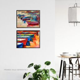 Artery8 Wall Art Print Vietnam Fisherman Rowing Boats Set Of 2 s Kitchen Bathroom Aesthetic Oil Paintings A4 - thumbnail 3