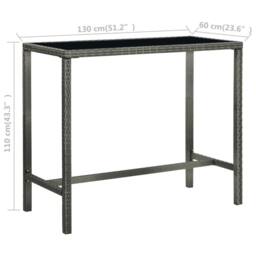 Berkfield Home Garden Bar Table Grey 130x60x110 cm Poly Rattan & Glass - Size: 130 x 60 x 110 cm - thumbnail 6