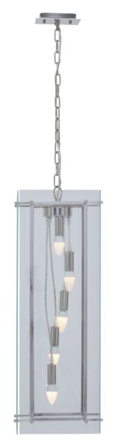 Orsina 5 Bulb Pendant Light, Industrial Farmhouse Rectangular Ceiling Fixture, Clear Glass Shade With Nickel Finish in Silver - image 1