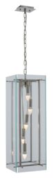 Orsina 5 Bulb Pendant Light, Industrial Farmhouse Rectangular Ceiling Fixture, Clear Glass Shade With Nickel Finish in Silver - thumbnail 2