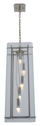 Orsina 5 Bulb Pendant Light, Industrial Farmhouse Rectangular Ceiling Fixture, Clear Glass Shade With Nickel Finish in Silver - thumbnail 3