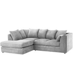 Bliss Furniture Jumbo Cord 4-Seater Left-Hand Corner Sofa in Neutral Silver Colour - Size: 4 Person
