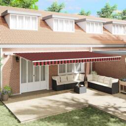 Berkfield Home Manual Retractable Awning with LED Orange & Brown 600x350 cm - thumbnail 2