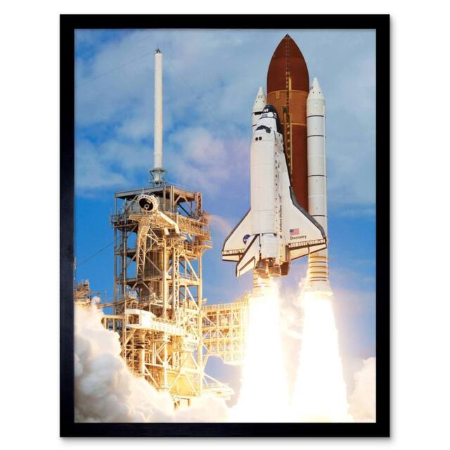 "Artery8 Space NASA Shuttle Discovery Rocket Launch Photo 12x16"" Framed Art in Blue - Size: W12"" x H16""" - image 1
