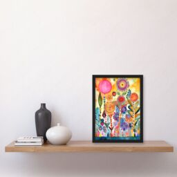 Artery8 Garden Flowers In Spring Folk Art Watercolour Painting Artwork Framed Wall Art Print A4 in Black - thumbnail 2