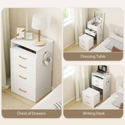 STILVORA Dressing Table with Glass Top, Drawers & Stool in White - thumbnail 6