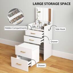 STILVORA Dressing Table with Glass Top, Drawers & Stool in White - thumbnail 8