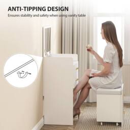 STILVORA Dressing Table with Glass Top, Drawers & Stool in White - thumbnail 9