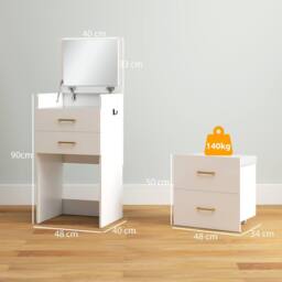 STILVORA Dressing Table with Glass Top, Drawers & Stool in White - thumbnail 4