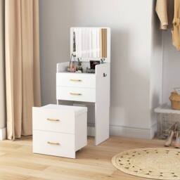 STILVORA Dressing Table with Glass Top, Drawers & Stool in White - thumbnail 3