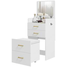 STILVORA Dressing Table with Glass Top, Drawers & Stool in White - thumbnail 5