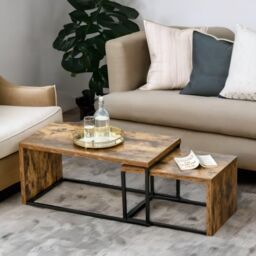 Rafaelo Mobilia Set Of 2 Nesting Tables Industrial Rustic Brown in Dark Brown - thumbnail 1