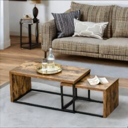 Rafaelo Mobilia Set Of 2 Nesting Tables Industrial Rustic Brown in Dark Brown - thumbnail 3