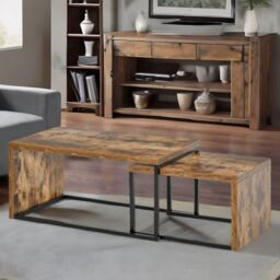Rafaelo Mobilia Set Of 2 Nesting Tables Industrial Rustic Brown in Dark Brown - thumbnail 4