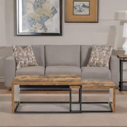 Rafaelo Mobilia Set Of 2 Nesting Tables Industrial Rustic Brown in Dark Brown - thumbnail 2