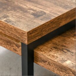 Rafaelo Mobilia Set Of 2 Nesting Tables Industrial Rustic Brown in Dark Brown - thumbnail 5