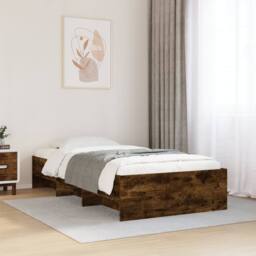 Berkfield Home Durable Bed Frame without Mattress Smoked Oak 90x190 cm Single En in Brown - thumbnail 2