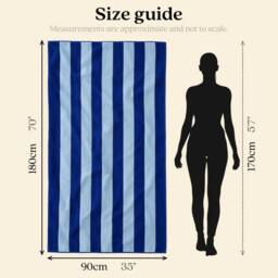 Misona Extra Large Striped Beach Towel - 100% Cotton in Blue - thumbnail 4
