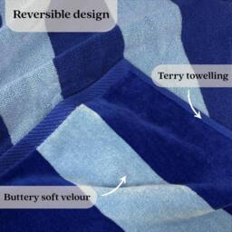 Misona Extra Large Striped Beach Towel - 100% Cotton in Blue - thumbnail 5
