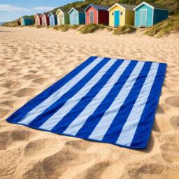 Misona Extra Large Striped Beach Towel - 100% Cotton in Blue - thumbnail 8