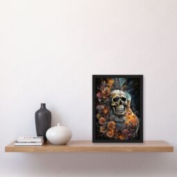 Artery8 Wall Art Print Guitar With Roses & Skull Conceptual Painting Electric Floral Melodic Metal Art Framed - Size: A4 - thumbnail 4