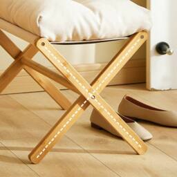 FLAVORA Beige Foldable Plush Bamboo Ottoman Footstool - Size: 0.6m2 - thumbnail 5