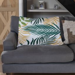 Benjamin Tate Design Tropical palm leaves Designer Blanket in Natural - Size: 120 cm x 150 cm - thumbnail 2