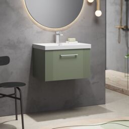 Balterley Wall Hung 1 Drawer Vanity Unit - Thin-Edge Basin 600mm, Satin Green - thumbnail 4