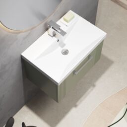 Balterley Wall Hung 1 Drawer Vanity Unit - Thin-Edge Basin 600mm, Satin Green - thumbnail 3