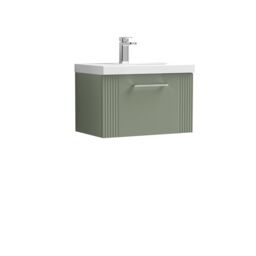 Balterley Wall Hung 1 Drawer Vanity Unit - Thin-Edge Basin 600mm, Satin Green