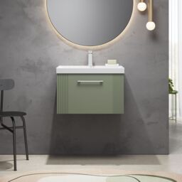 Balterley Wall Hung 1 Drawer Vanity Unit - Thin-Edge Basin 600mm, Satin Green - thumbnail 2
