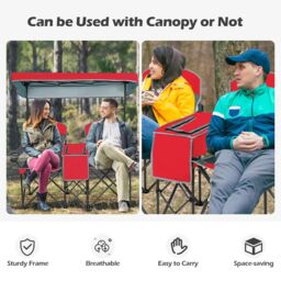 Gymax Double Sunshade Folding Chairs Outdoor 2-person Chairs in Red - thumbnail 3