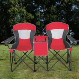 Gymax Double Sunshade Folding Chairs Outdoor 2-person Chairs in Red - thumbnail 5