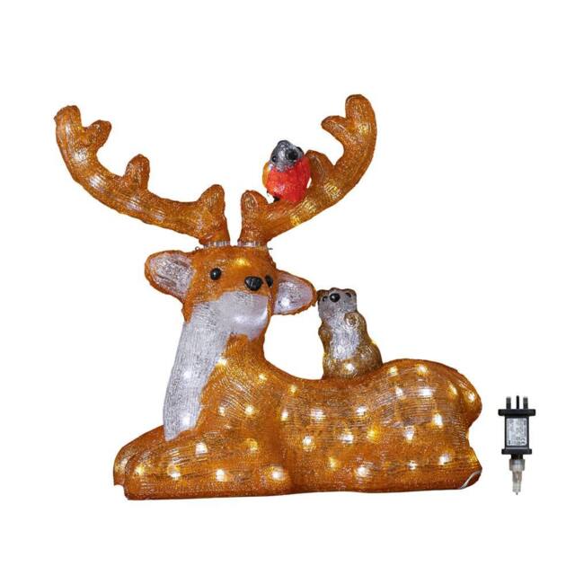 Samuel Alexander 40cm Acrylic Sitting Deer w/Animals w/80 WW LEDS in White - image 1