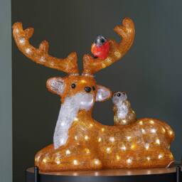 Samuel Alexander 40cm Acrylic Sitting Deer w/Animals w/80 WW LEDS in White - thumbnail 7