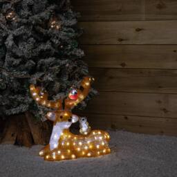 Samuel Alexander 40cm Acrylic Sitting Deer w/Animals w/80 WW LEDS in White - thumbnail 3