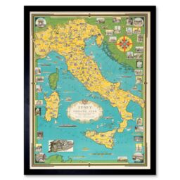 "Artery8 Wall Art Print Ernest Chase 1944 Italy Vatican City Detailed Vintage Pictorial Map Art Framed in Black - Size: W12"" x H16""" - thumbnail 1