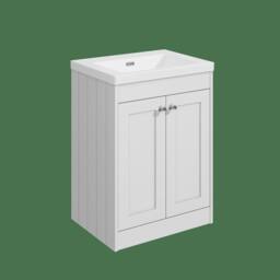 Balterley 600mm Floor Standing 2 Door Unit, Minimalist Basin No Tap Hole - White - thumbnail 1