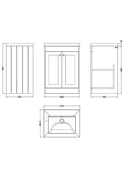 Balterley 600mm Floor Standing 2 Door Unit, Minimalist Basin No Tap Hole - White - thumbnail 2