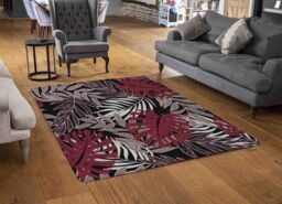 Benjamin Tate Design Tropical Leaves In Red White & Grey Rug in Natural - Size: Large - thumbnail 2