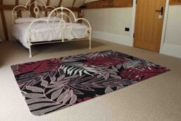 Benjamin Tate Design Tropical Leaves In Red White & Grey Rug in Natural - Size: Large - thumbnail 3