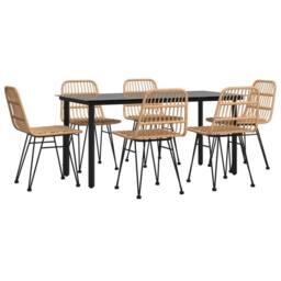 Berkfield Home 7 Piece Garden Dining Set Poly Rattan in Brown - thumbnail 3